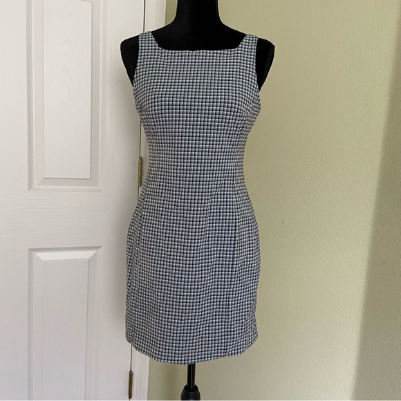THEORY Square Neck Check Mini Dress - Picture 1 of 10